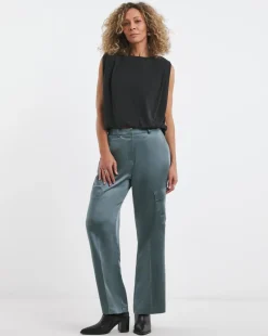 Satin Cargo Straight Trousers