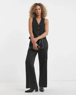 Satin Cargo Straight Trousers