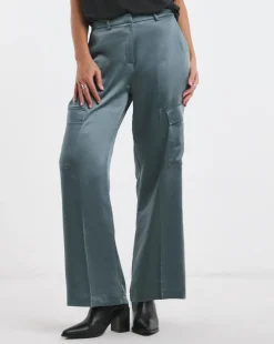 Satin Cargo Straight Trousers