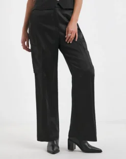 Satin Cargo Straight Trousers