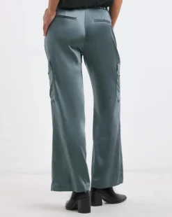 Satin Cargo Straight Trousers