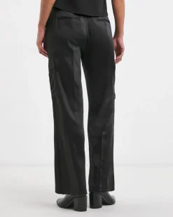 Satin Cargo Straight Trousers