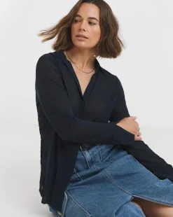 Sheer Button Up Jersey Shirt