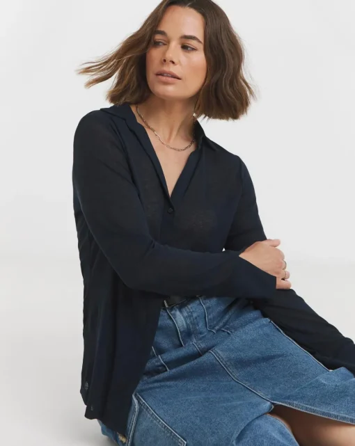Sheer Button Up Jersey Shirt