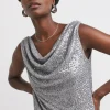 Silver Cowl Neck Sequin Vest