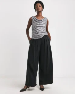 Silver Cowl Neck Sequin Vest