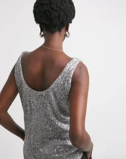 Silver Cowl Neck Sequin Vest