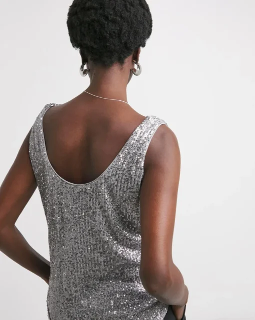 Silver Cowl Neck Sequin Vest