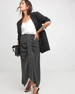 Silver Glitter Striped Jersey Midi Skirt