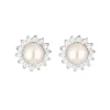 Simply Silver Sterling Silver 925 Pearl And Cubic Zirconia Halo Stud Earrings