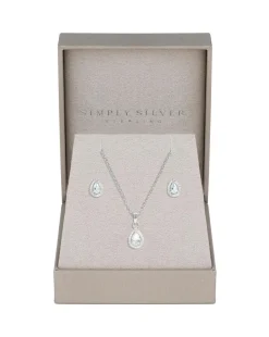 Simply Silver Sterling Silver 925 Cubic Zirconia Halo Teardrop Set - Gift Boxed