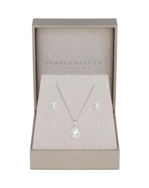 Simply Silver Sterling Silver 925 Cubic Zirconia Halo Teardrop Set - Gift Boxed