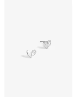 Simply Silver Sterling Silver 925 Polished and Crystal Heart Stud Earrings