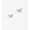 Simply Silver Sterling Silver 925 Polished and Pave Butterfly Stud Earrings