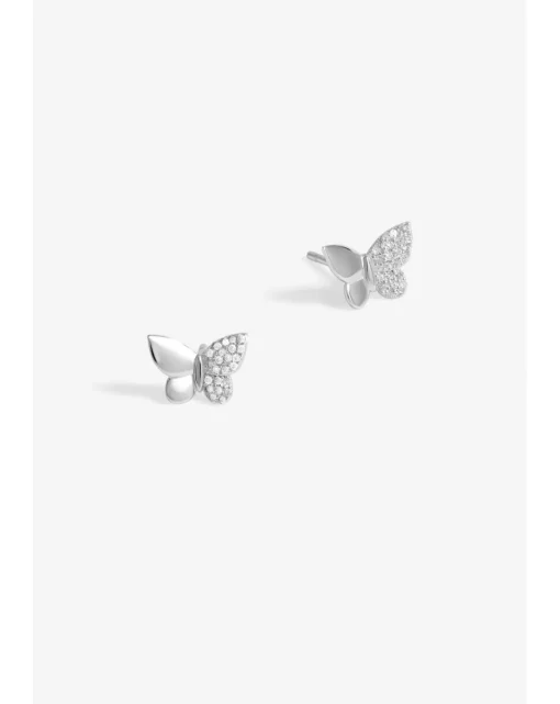 Simply Silver Sterling Silver 925 Polished and Pave Butterfly Stud Earrings