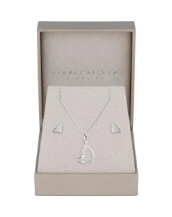 Simply Silver Sterling Silver 925 Polished Cubic Zirconia Heart Set- Gift Boxed