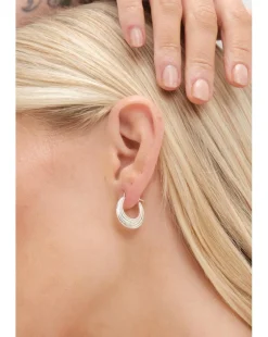 Simply Silver Sterling Silver 925 Polished Ribbed flat Hoop Earrings