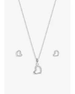 Simply Silver Sterling Silver 925 Polished Cubic Zirconia Heart Set- Gift Boxed