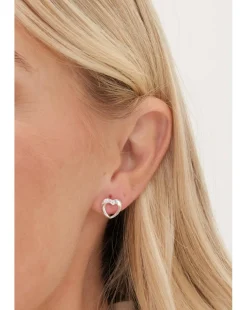 Simply Silver Sterling Silver 925 Polished and Crystal Heart Stud Earrings