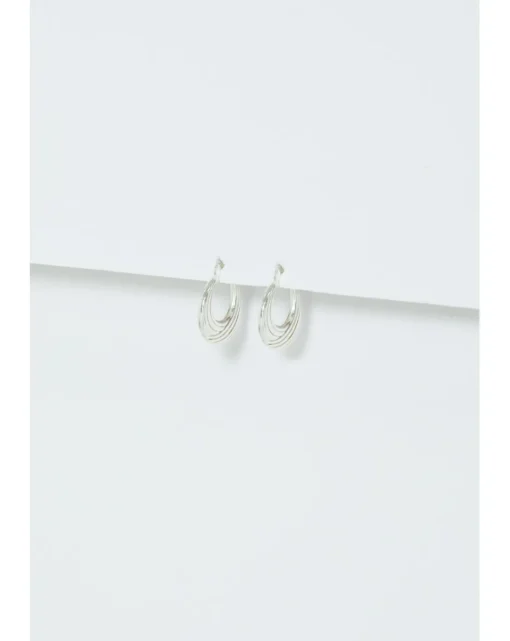 Simply Silver Sterling Silver 925 Polished Ribbed flat Hoop Earrings