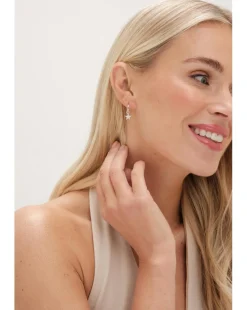 Simply Silver Sterling Silver 925 Pave Star Huggie Hoop Earrings