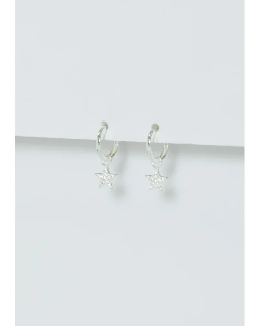 Simply Silver Sterling Silver 925 Pave Star Huggie Hoop Earrings