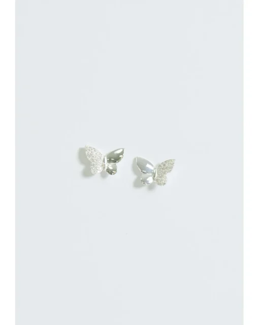 Simply Silver Sterling Silver 925 Polished and Pave Butterfly Stud Earrings