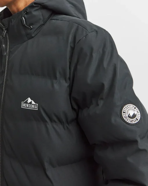 Snowdonia Black Showerproof Long Padded Jacket