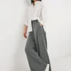 Soft Pull On Grey Pinstripe Wide Leg Trousers