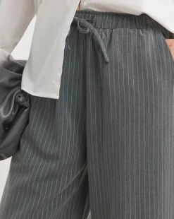Soft Pull On Grey Pinstripe Wide Leg Trousers
