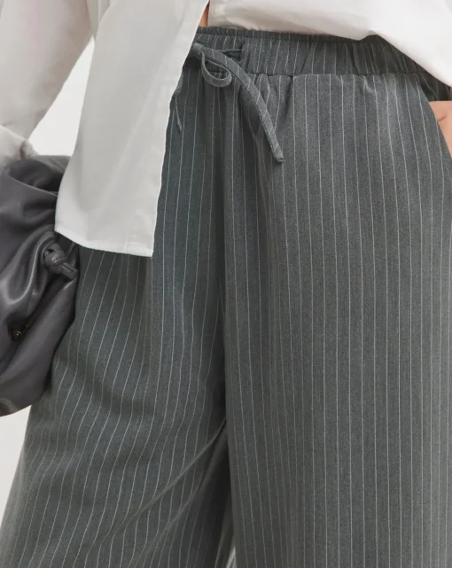 Soft Pull On Grey Pinstripe Wide Leg Trousers