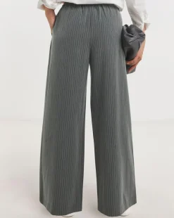 Soft Pull On Grey Pinstripe Wide Leg Trousers