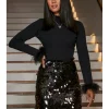 Sosandar Black Feather Cuff Ribbed Jumper