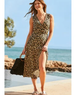 Sosandar Linen Column Wrap Buckle Detail Midi Dress