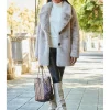 Sosandar Taupe Premium Faux Fur Coat with Button Detail