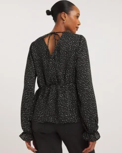 Spot Print V Neck Tea Top