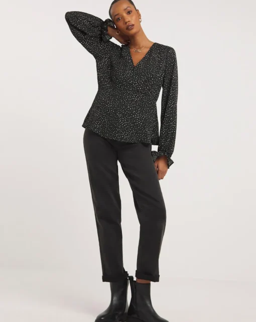 Spot Print V Neck Tea Top