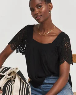 Square Neck Crochet Sleeve Top