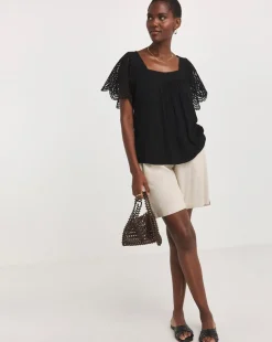 Square Neck Crochet Sleeve Top