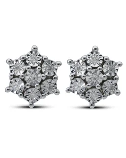 Sterling Silver 0.08ct Diamond Cluster Earrings
