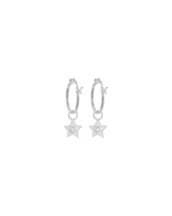 Sterling Silver Hoop Star Drop Earrings