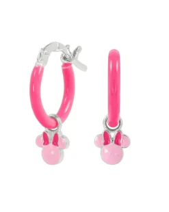Sterling Silver Minnie Mouse Pink Enamel Huggie Earrings