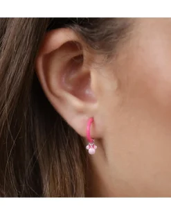 Sterling Silver Minnie Mouse Pink Enamel Huggie Earrings