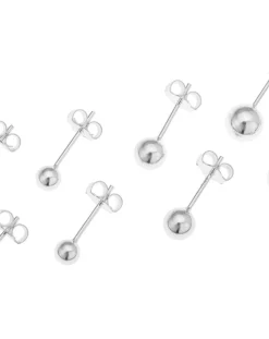 Sterling Silver Set of 4 Pairs 3-4-5-6mm Plain Studs