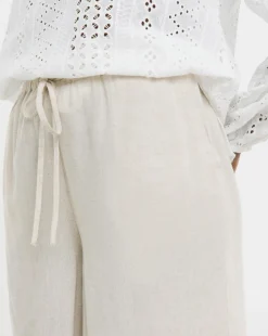 Stone Linen Mix Knee Length Shorts