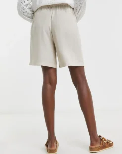 Stone Linen Mix Knee Length Shorts