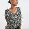 Striped Animal Print Slouch 3/4 Sleeve Longline Top
