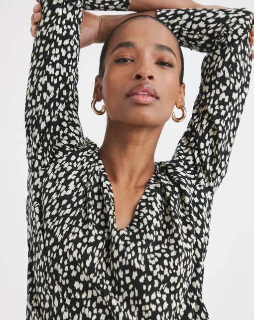Striped Animal Print Slouch 3/4 Sleeve Longline Top