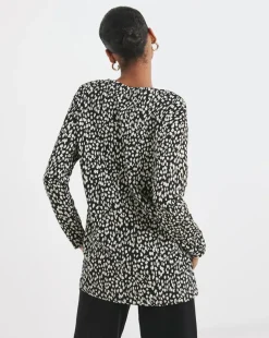 Striped Animal Print Slouch 3/4 Sleeve Longline Top