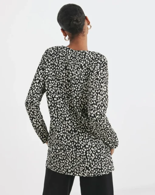 Striped Animal Print Slouch 3/4 Sleeve Longline Top